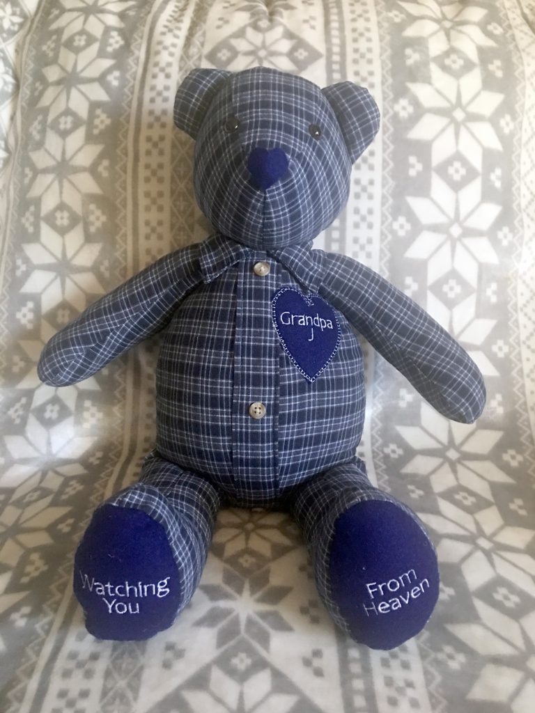 teddy bear made from grandpa's shirt